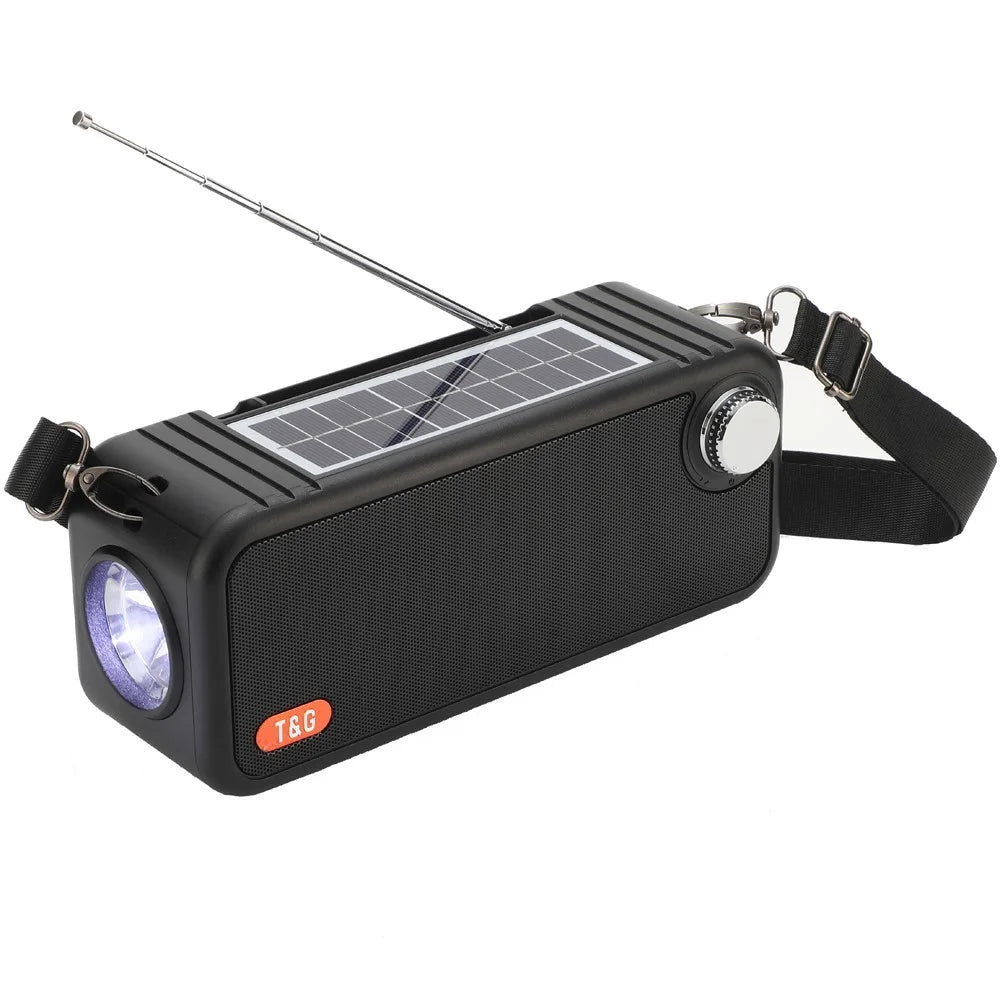 T&G TG637 Solar Rechargeable Bluetooth-compatible Speaker Outdoor FM Radio TF Card Stereo Subwoofer with LED Flashlight - Black - 1