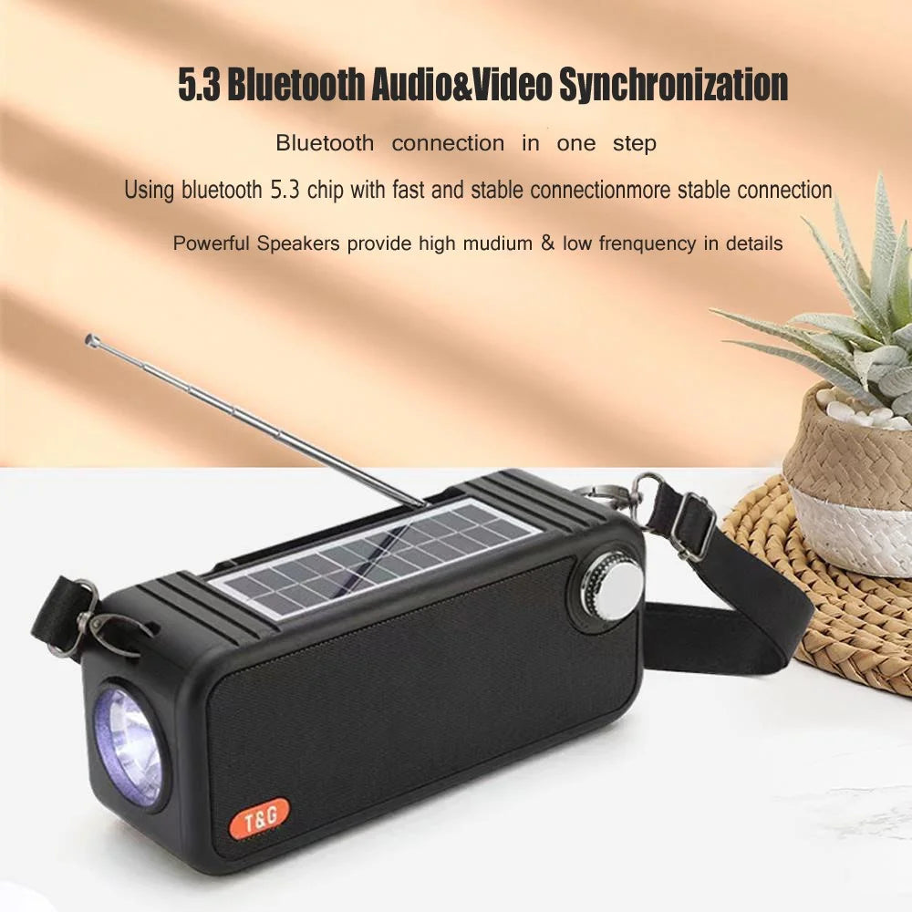 T&G TG637 Solar Rechargeable Bluetooth-compatible Speaker Outdoor FM Radio TF Card Stereo Subwoofer with LED Flashlight - Black - 3