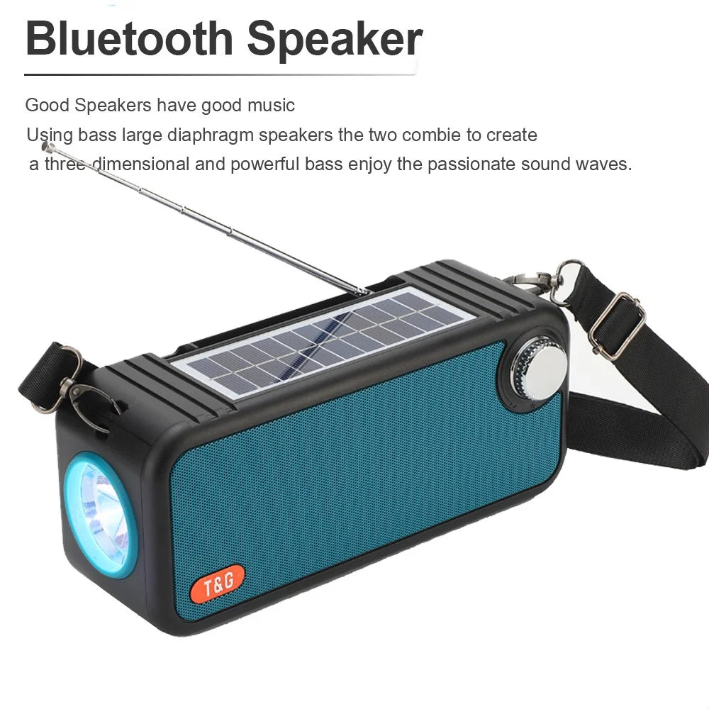 T&G TG637 Solar Rechargeable Bluetooth-compatible Speaker Outdoor FM Radio TF Card Stereo Subwoofer with LED Flashlight - Black - 7