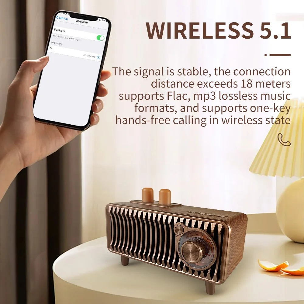 CYBORIS T7 Retro Wooden Grain Bluetooth-compatible Speaker Stereo Bass FM Radio Support FM / TF Card / AUX / TWS - 3