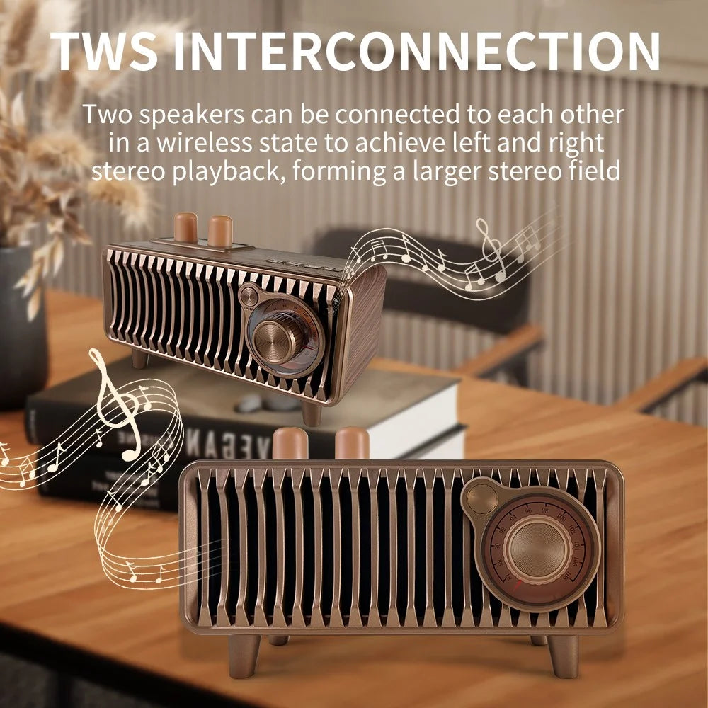 CYBORIS T7 Retro Wooden Grain Bluetooth-compatible Speaker Stereo Bass FM Radio Support FM / TF Card / AUX / TWS - 4