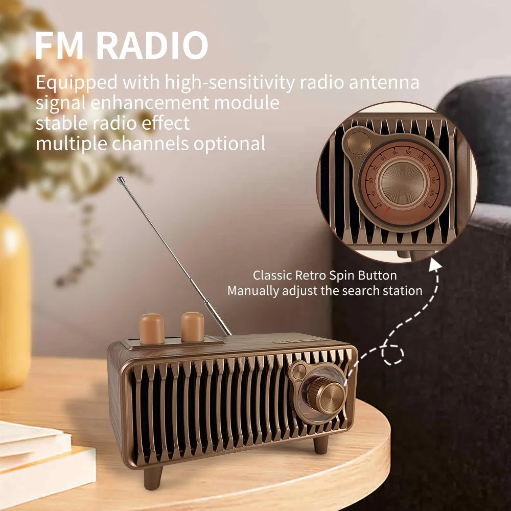 CYBORIS T7 Retro Wooden Grain Bluetooth-compatible Speaker Stereo Bass FM Radio Support FM / TF Card / AUX / TWS - 5