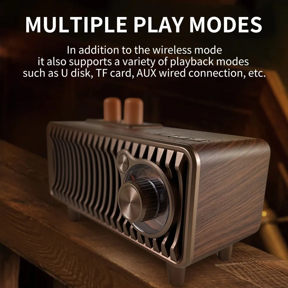 CYBORIS T7 Retro Wooden Grain Bluetooth-compatible Speaker Stereo Bass FM Radio Support FM / TF Card / AUX / TWS - 6