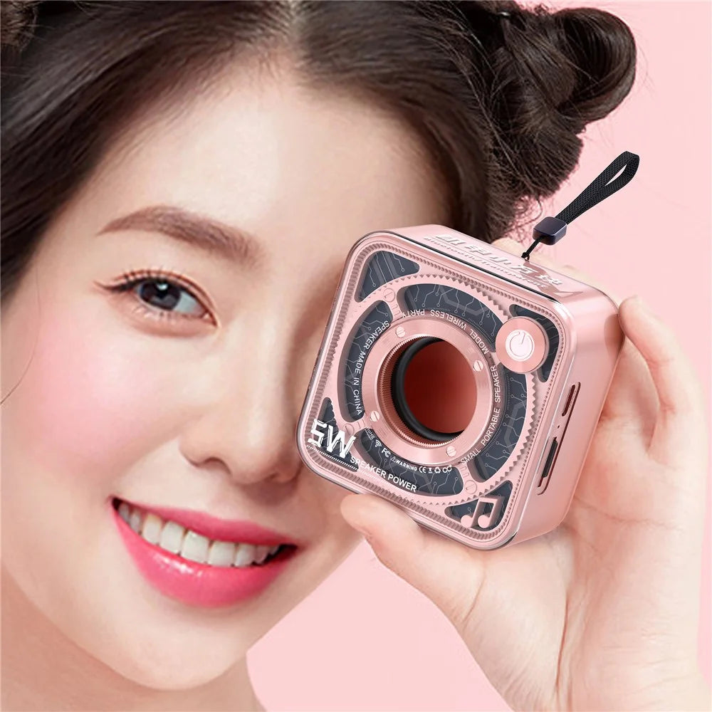 DW12 Portable Mini Bluetooth-compatible Speaker Transparent PC Wireless Subwoofer Support TF Card (CE Certified) - Pink - 2