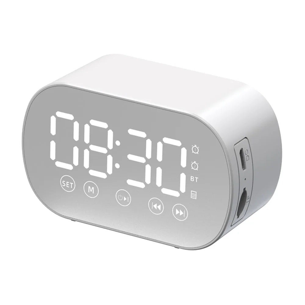s15 Mirror Bluetooth-compatible 5.0 Speaker Bass Stereo Subwoofer LED Digital Dual Alarm Clocks with FM Radio External TF Card - White - 1