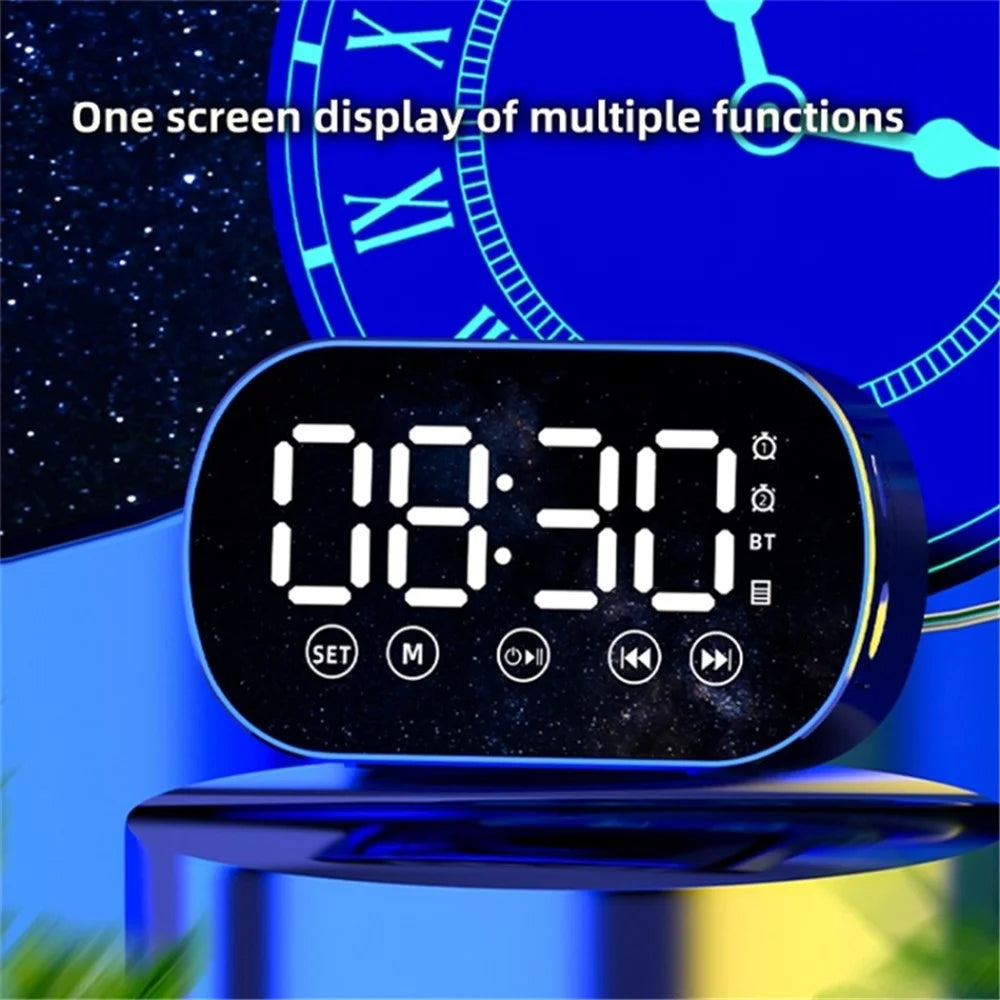 s15 Mirror Bluetooth-compatible 5.0 Speaker Bass Stereo Subwoofer LED Digital Dual Alarm Clocks with FM Radio External TF Card - White - 2