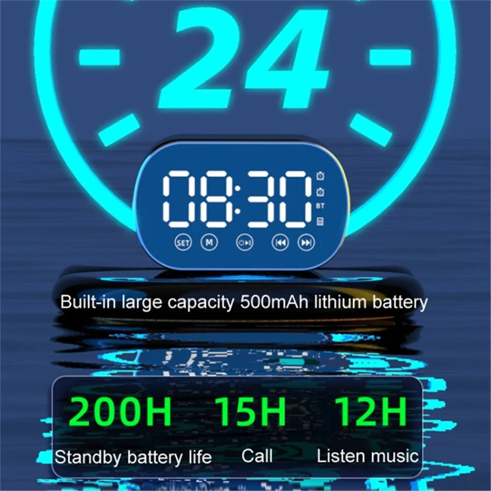 s15 Mirror Bluetooth-compatible 5.0 Speaker Bass Stereo Subwoofer LED Digital Dual Alarm Clocks with FM Radio External TF Card - White - 5