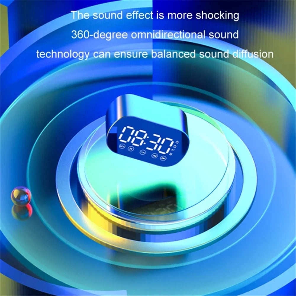s15 Mirror Bluetooth-compatible 5.0 Speaker Bass Stereo Subwoofer LED Digital Dual Alarm Clocks with FM Radio External TF Card - White - 7