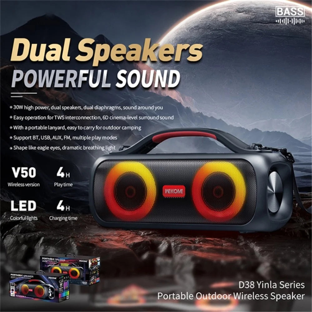 WEKOME D38 Outdoor Bluetooth-compatible Speaker 30W Powerful Driver Dual Tweeters Wireless Home Party Speaker - 2