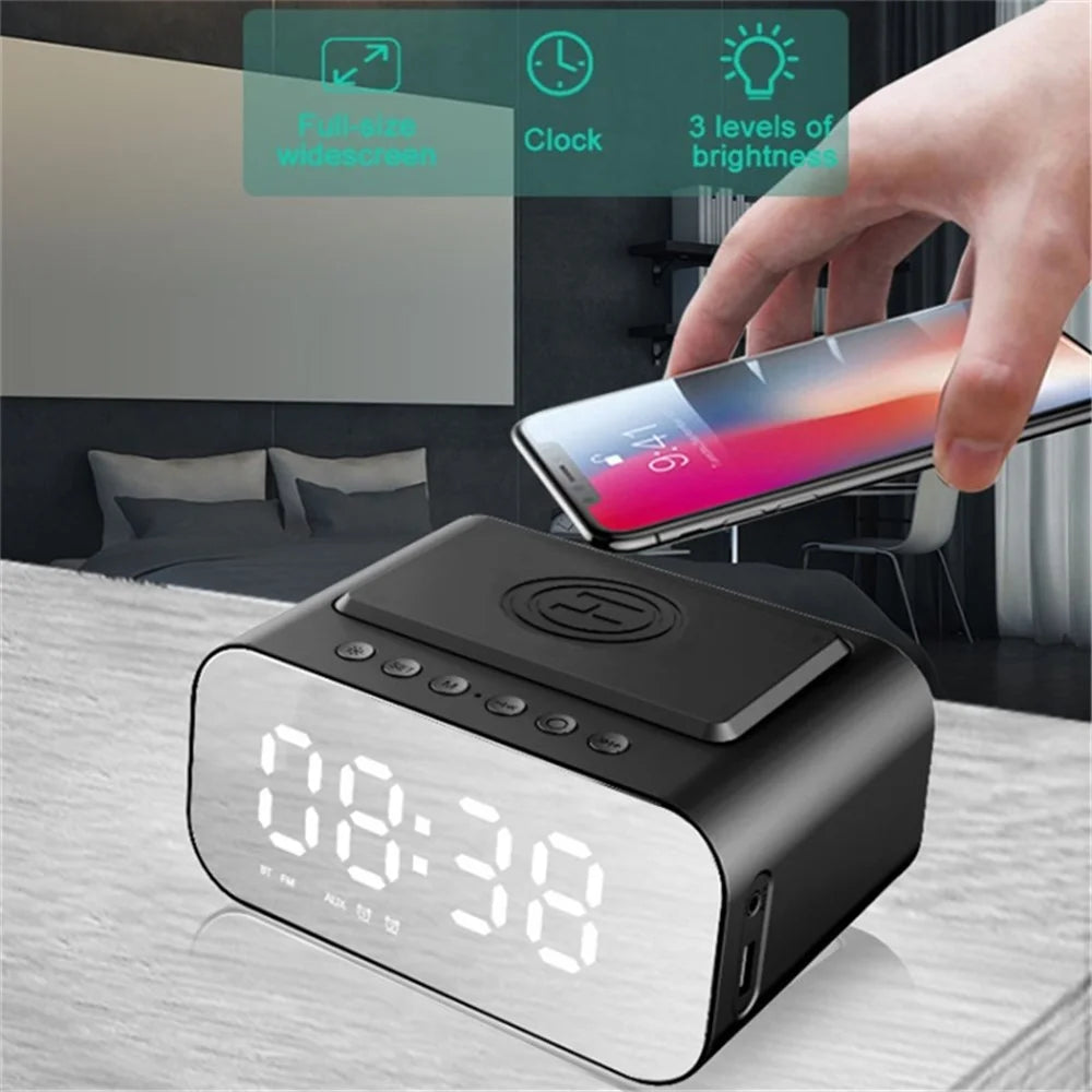 BT510 Rechargeable Bluetooth-compatible Speaker Music Loudspeaker LED Digital Alarm Clock Phone Wireless Charger - Black - 2