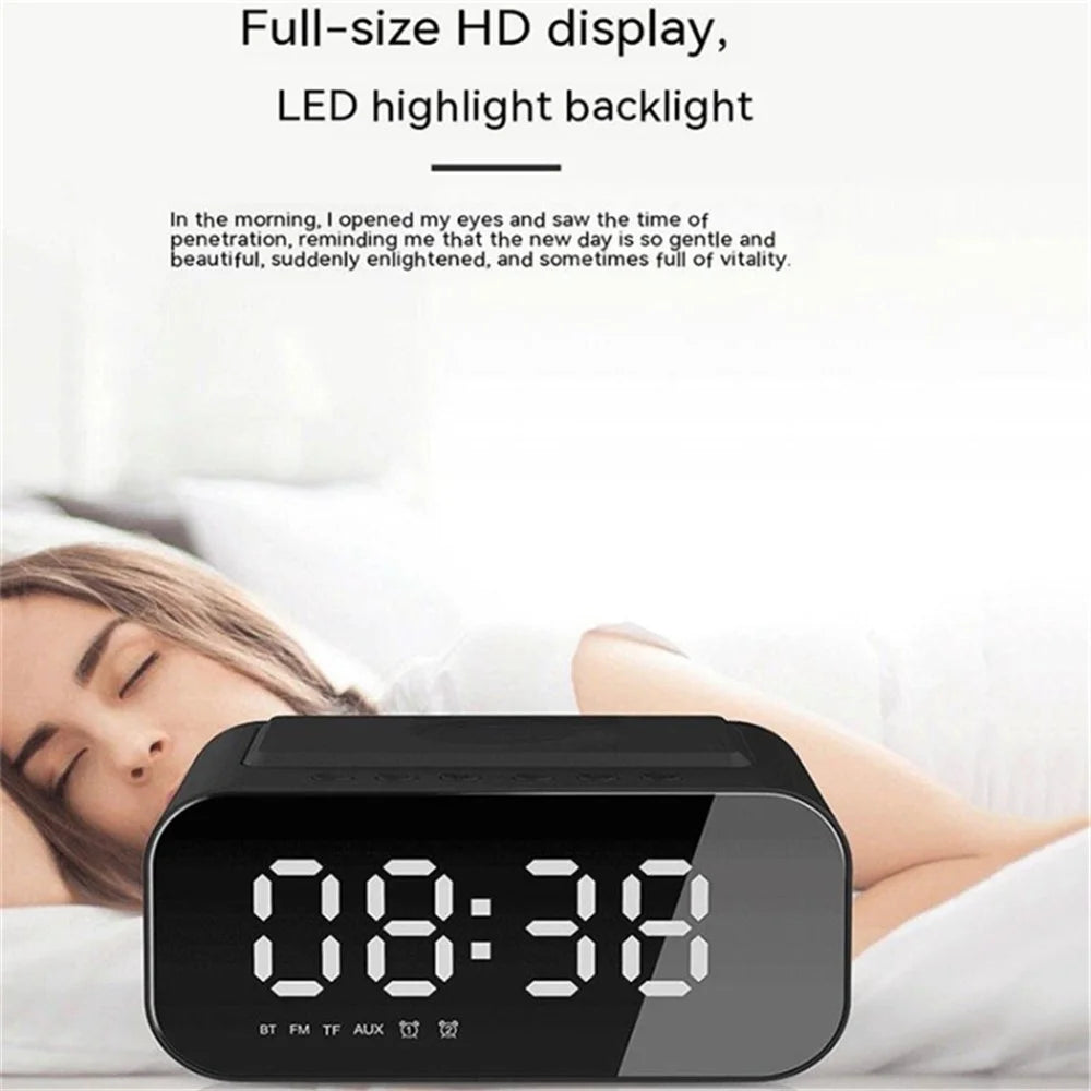 BT510 Rechargeable Bluetooth-compatible Speaker Music Loudspeaker LED Digital Alarm Clock Phone Wireless Charger - Black - 3