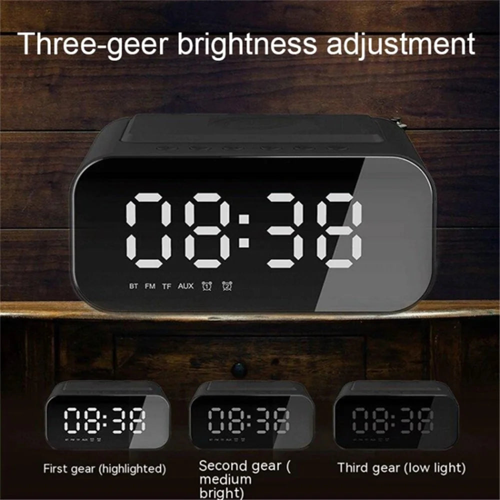 BT510 Rechargeable Bluetooth-compatible Speaker Music Loudspeaker LED Digital Alarm Clock Phone Wireless Charger - Black - 5