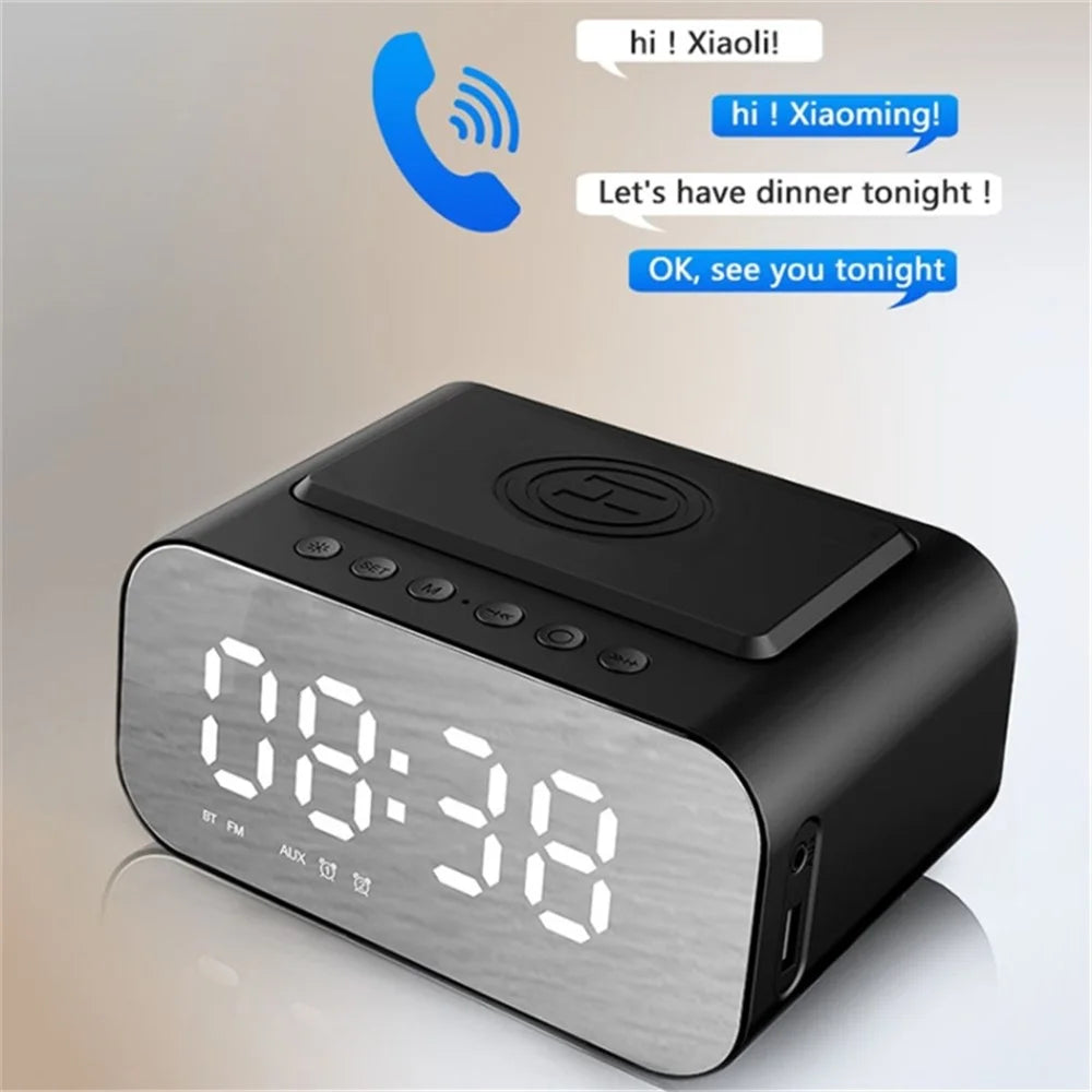 BT510 Rechargeable Bluetooth-compatible Speaker Music Loudspeaker LED Digital Alarm Clock Phone Wireless Charger - Black - 6