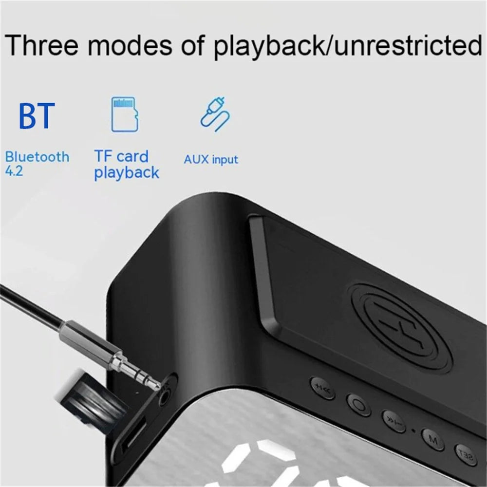 BT510 Rechargeable Bluetooth-compatible Speaker Music Loudspeaker LED Digital Alarm Clock Phone Wireless Charger - Black - 7