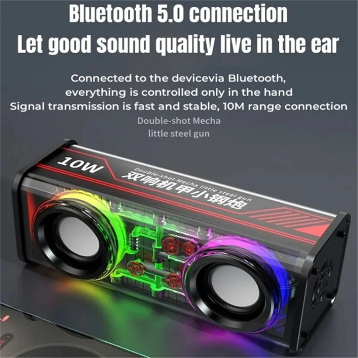 V8 Transparent Mecha Music Speaker Bluetooth-compatible 5.0 Wireless Subwoofer with RGB Light - Black - 3