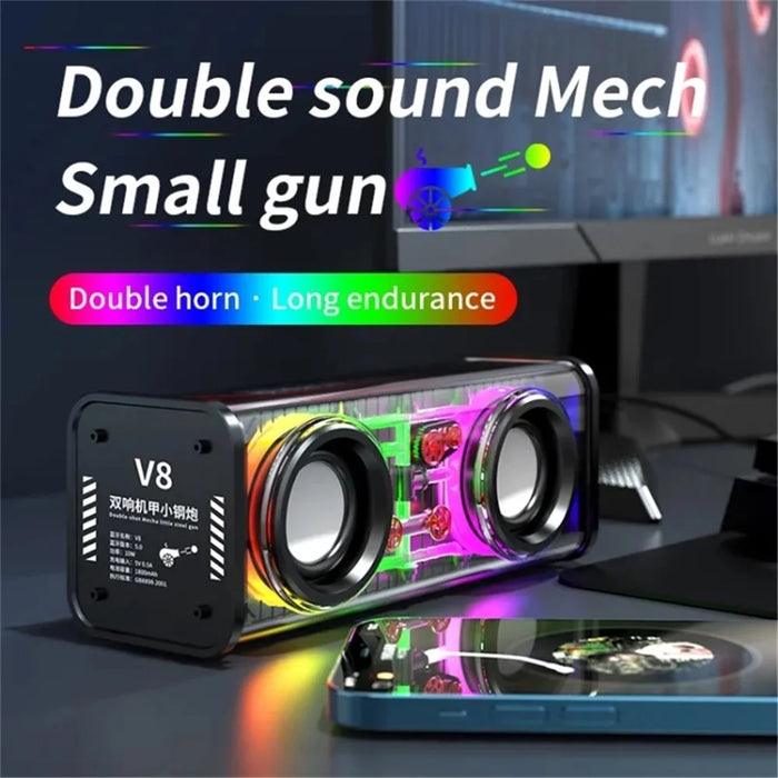 V8 Transparent Mecha Music Speaker Bluetooth-compatible 5.0 Wireless Subwoofer with RGB Light - Black - 4