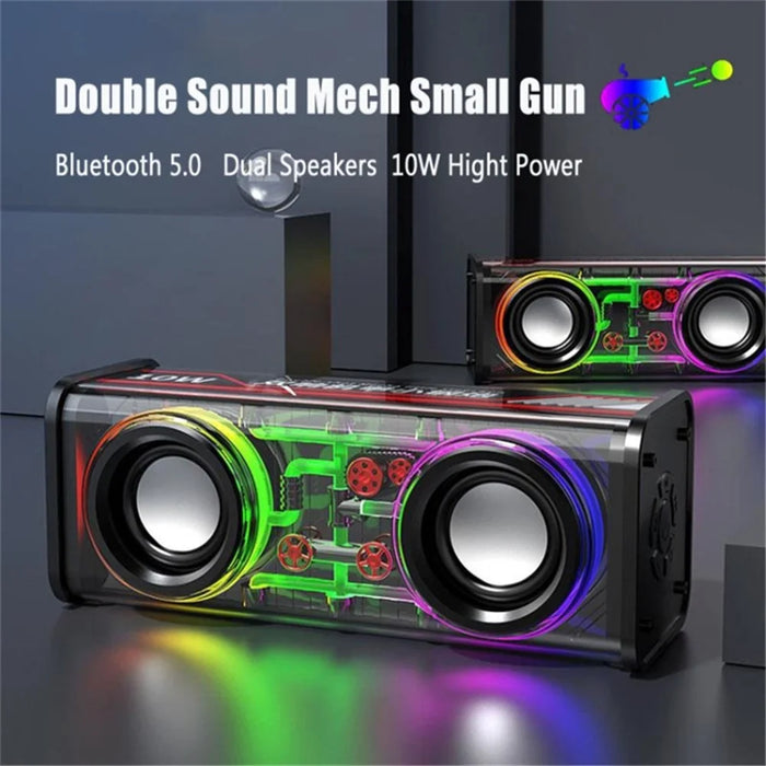 V8 Transparent Mecha Music Speaker Bluetooth-compatible 5.0 Wireless Subwoofer with RGB Light - Black - 5
