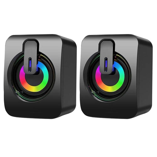 2PCS A2 Mini USB Wired Desktop Speaker Computer Laptop Volume Adjustable Subwoofer with Colorful Light - 1