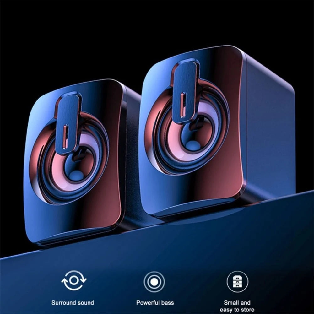 2PCS A2 Mini USB Wired Desktop Speaker Computer Laptop Volume Adjustable Subwoofer with Colorful Light - 2