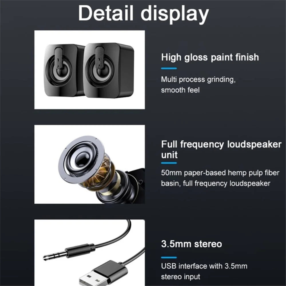 2PCS A2 Mini USB Wired Desktop Speaker Computer Laptop Volume Adjustable Subwoofer with Colorful Light - 5