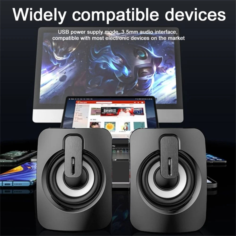 2PCS A2 Mini USB Wired Desktop Speaker Computer Laptop Volume Adjustable Subwoofer with Colorful Light - 7