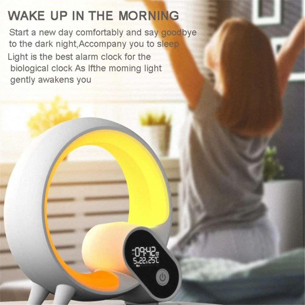 RGBW Atmosphere Light APP Remote Control Bluetooth-compatible Speaker Digital Alarm Clock White Noise Music Player - White - 5