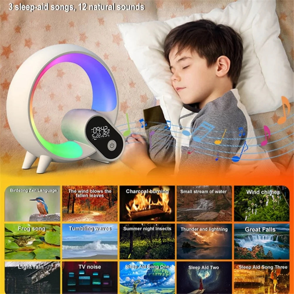 RGBW Atmosphere Light APP Remote Control Bluetooth-compatible Speaker Digital Alarm Clock White Noise Music Player - White - 6