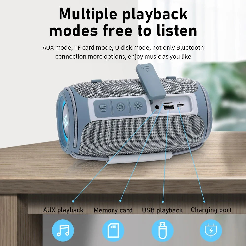 T&G TG657 Portable Wireless 3D Stereo Subwoofer Bluetooth-compatible Speaker Support FM / TF Card / USB / LED Atmosphere Light - Grey - 3