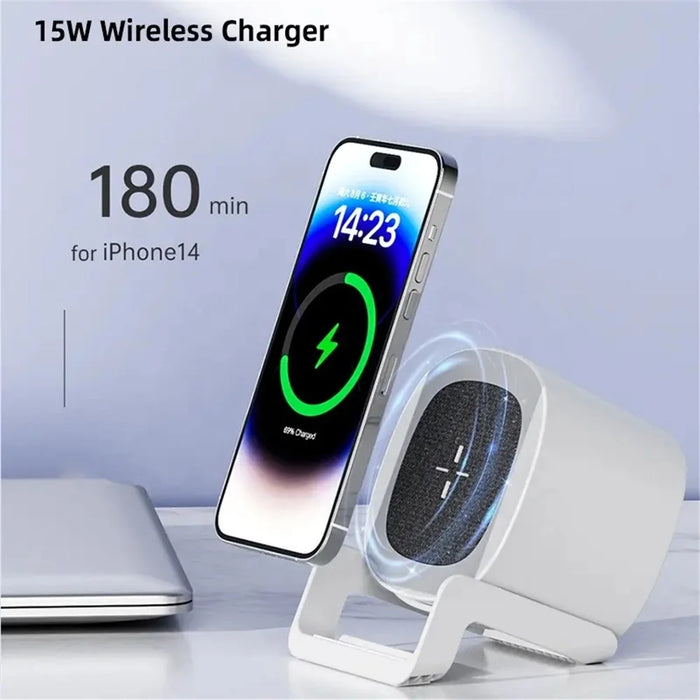 L28 4-in-1 15W Wireless Charger Bluetooth-compatible Speaker Phone Holder Stand with Night Light - White - 6