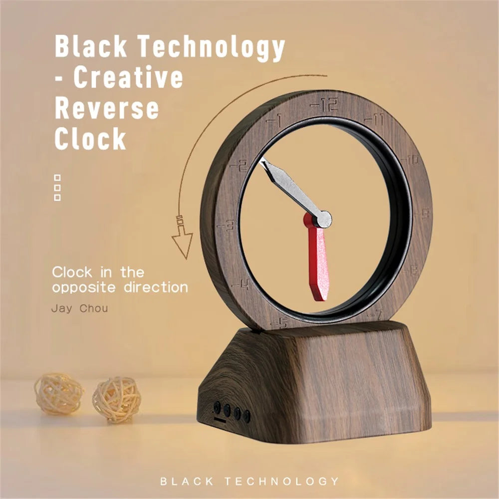 TK11 Retro Bluetooth-compatible Speaker FM Radio Spatiotemporal Gate Suspended Clockwise Reverse Clock (without Battery) - Walnut Color - 3