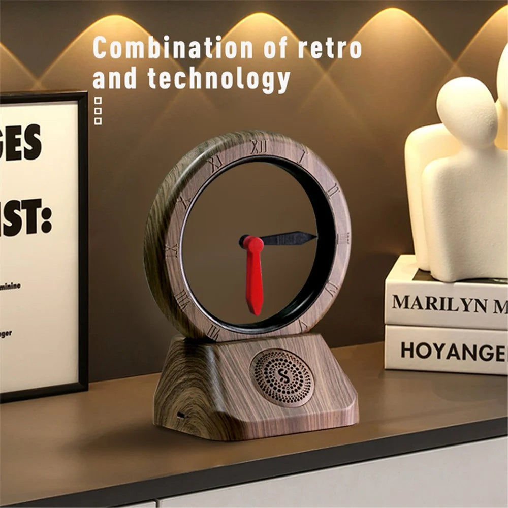 TK11 Retro Bluetooth-compatible Speaker FM Radio Spatiotemporal Gate Suspended Clockwise Reverse Clock (without Battery) - Walnut Color - 4