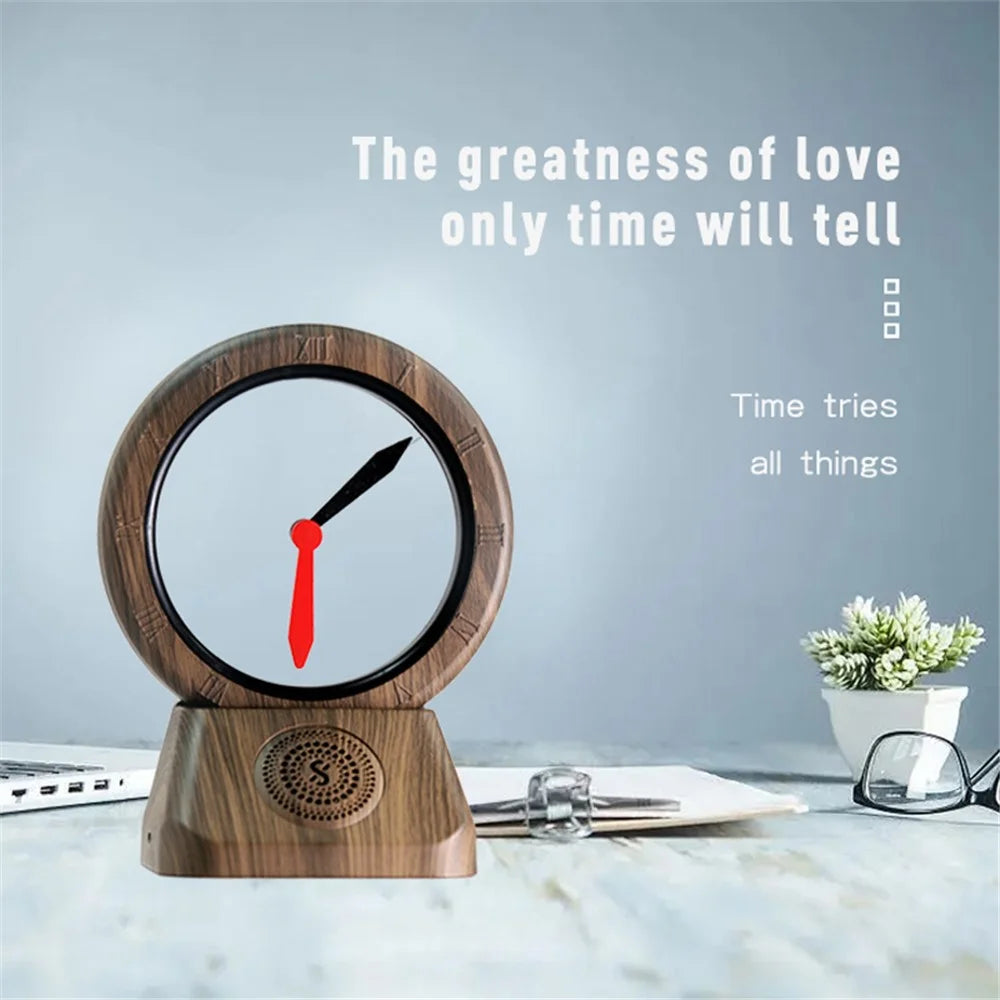 TK11 Retro Bluetooth-compatible Speaker FM Radio Spatiotemporal Gate Suspended Clockwise Reverse Clock (without Battery) - Walnut Color - 6