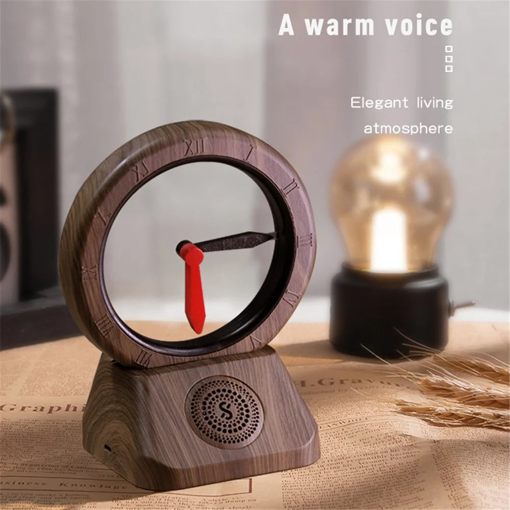 TK11 Retro Bluetooth-compatible Speaker FM Radio Spatiotemporal Gate Suspended Clockwise Reverse Clock (without Battery) - Walnut Color - 7
