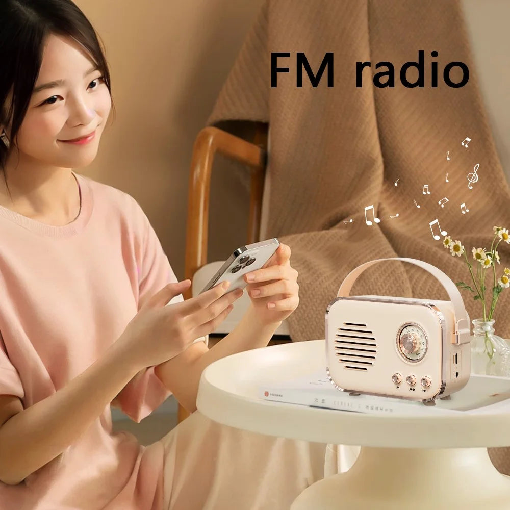 P33 Portable Retro Bluetooth-compatible Speaker Outdoor Home Mini Wireless Music Subwoofer FM Radio - Beige - 7