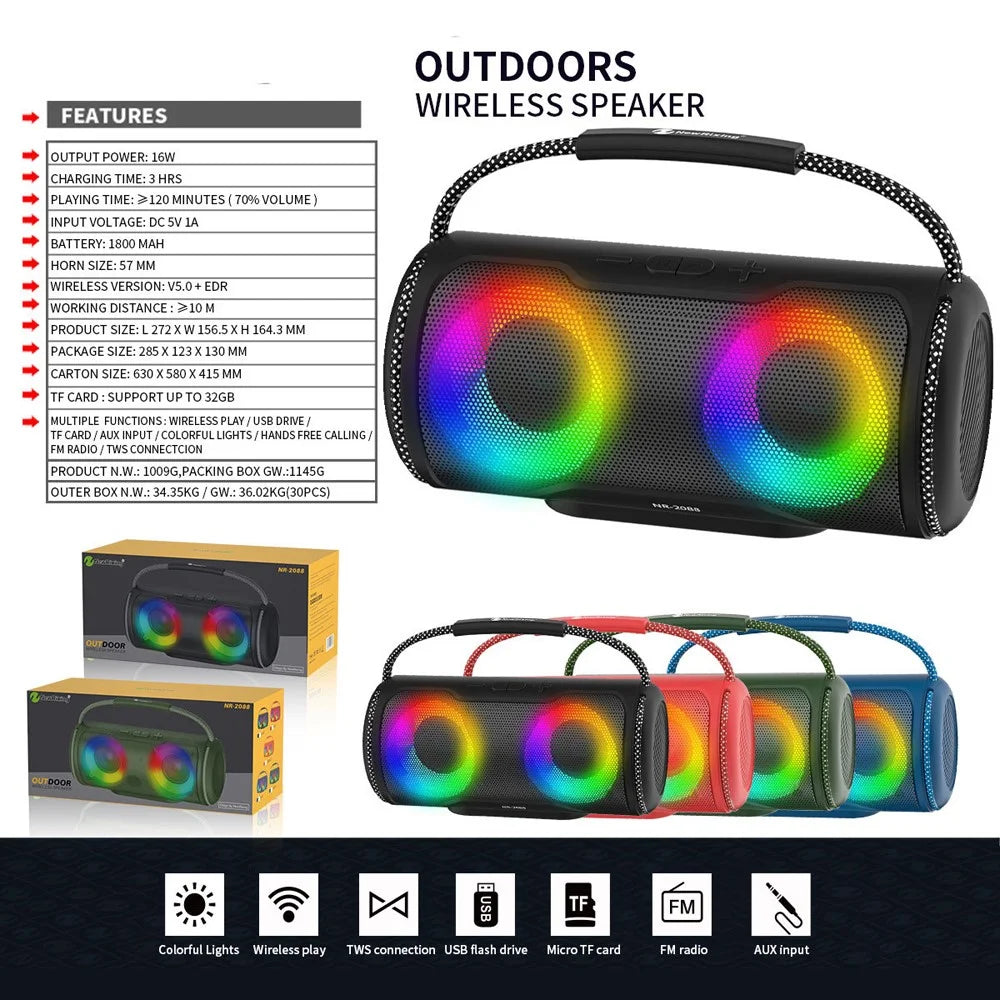 NEWRIXING NR-2088 TWS Wireless Portable Bluetooth-compatible Speaker 16W Audio Player Support TF Card - Black - 6