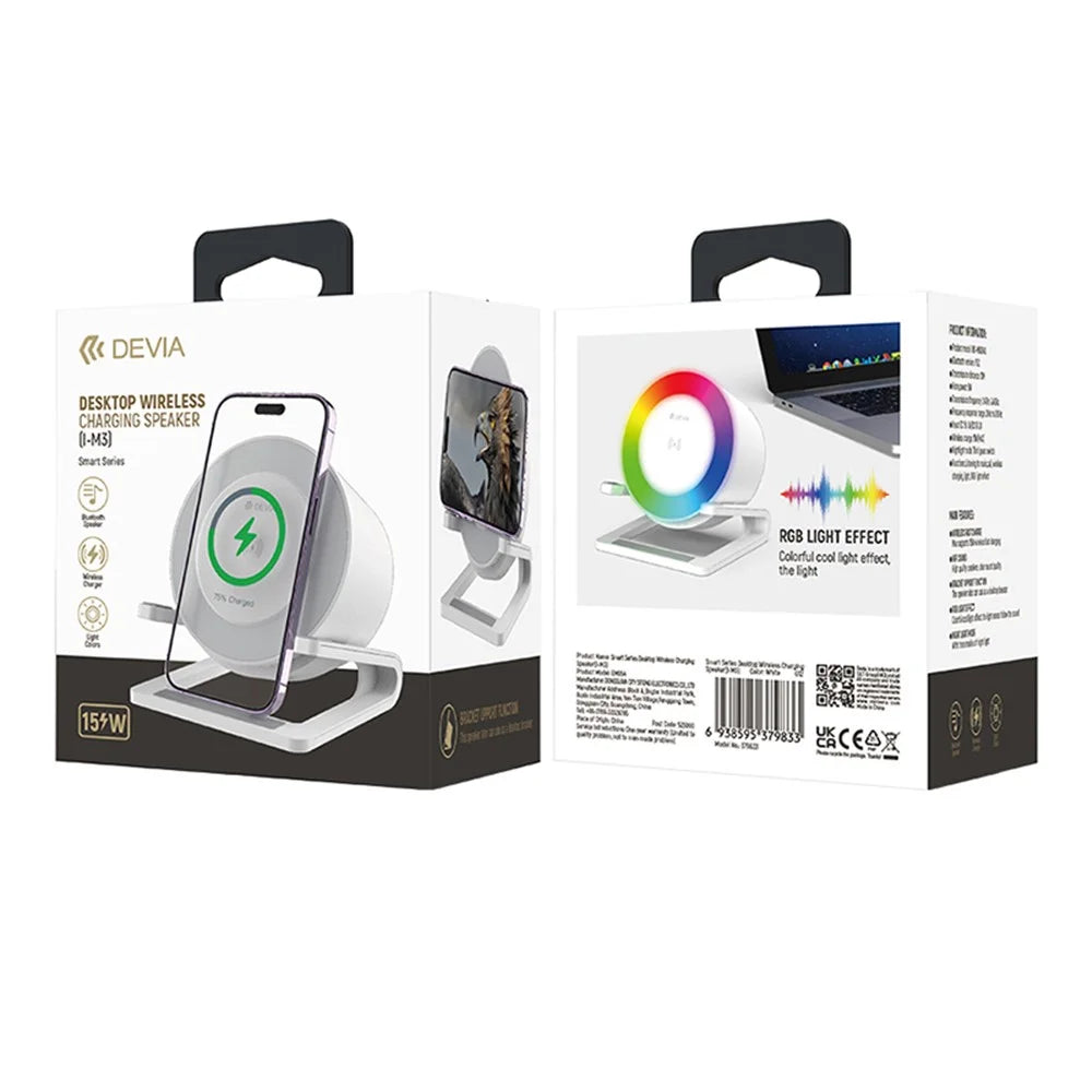 DEVIA Smart Series EM054 15W Wireless Charging Desktop Speaker Night Light Phone Stand Holder (I-M3) - 7