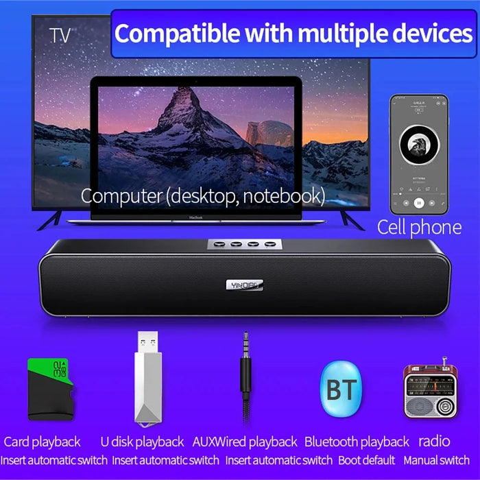 YINDIAO A36 ABS Desktop Bluetooth-compatible Speaker Soundbar HiFi Computer Laptop Loudspeaker - 2