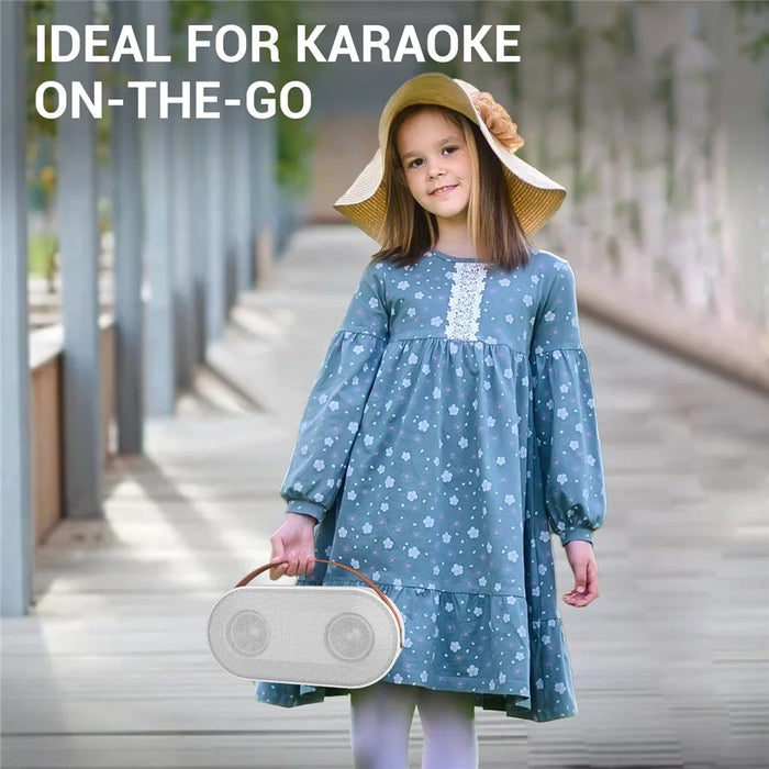 P6 Home Karaoke Machine LED Lighting Bluetooth-compatible Speaker with 2 Wireless Microphones for Kids, Adults - White - 6