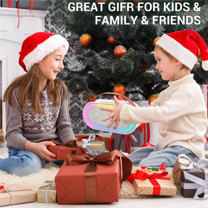 P6 Home Karaoke Machine LED Lighting Bluetooth-compatible Speaker with 2 Wireless Microphones for Kids, Adults - White - 7