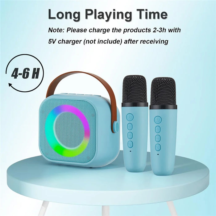 K29 Bluetooth-compatible Speaker Portable Home Karaoke Machine with 2 Wireless Microphones Set - Blue - 3