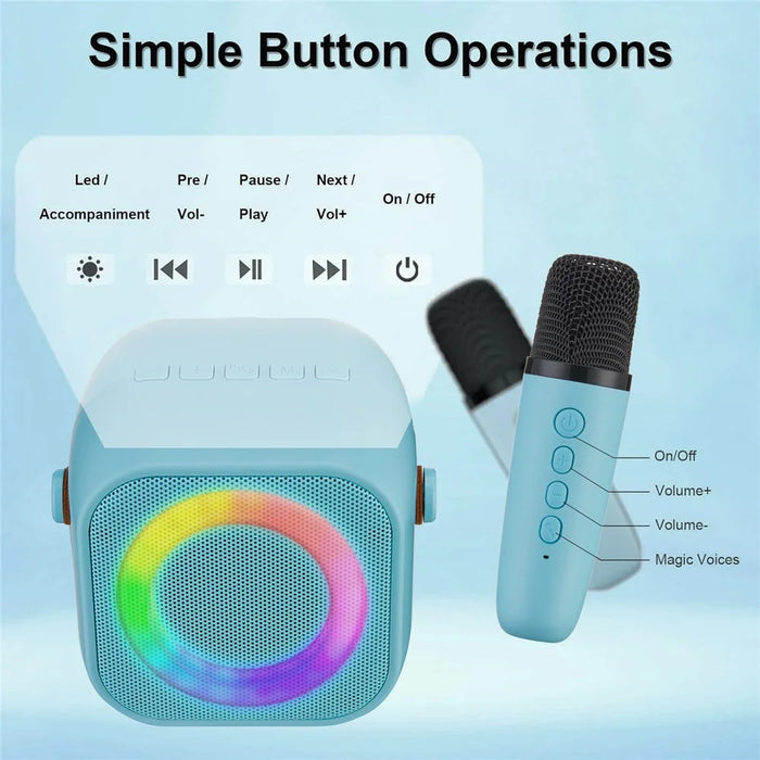 K29 Bluetooth-compatible Speaker Portable Home Karaoke Machine with 2 Wireless Microphones Set - Blue - 6