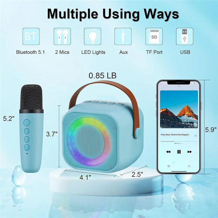 K29 Bluetooth-compatible Speaker Portable Home Karaoke Machine with 2 Wireless Microphones Set - Blue - 7
