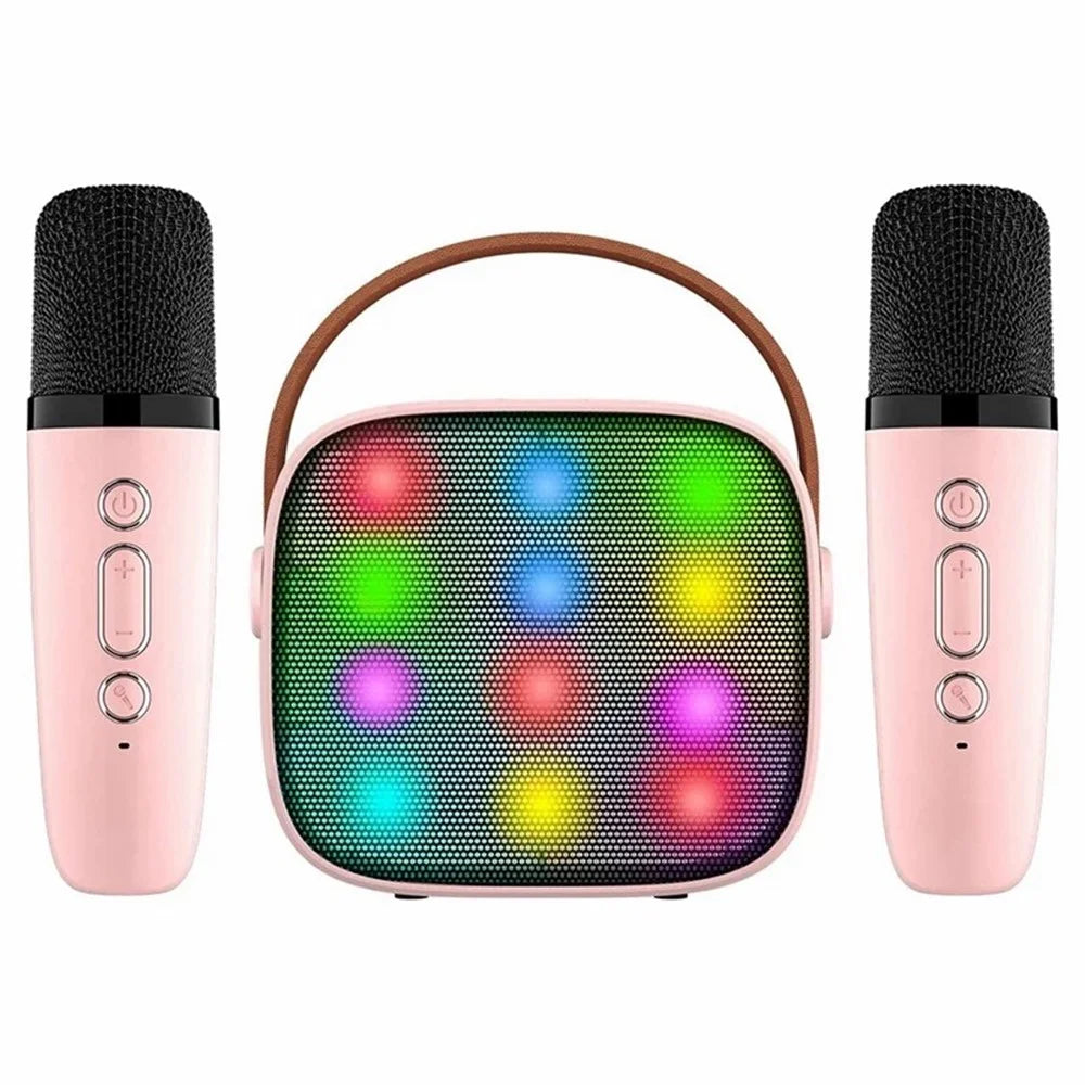 K1 Colorful Lighting Bluetooth-compatible Speaker Mini Karaoke Machine with 2 Microphones - Pink - 1