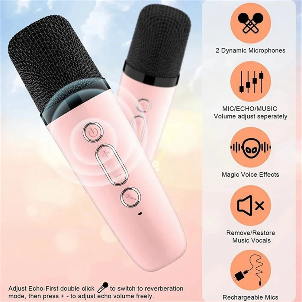 K1 Colorful Lighting Bluetooth-compatible Speaker Mini Karaoke Machine with 2 Microphones - Pink - 2