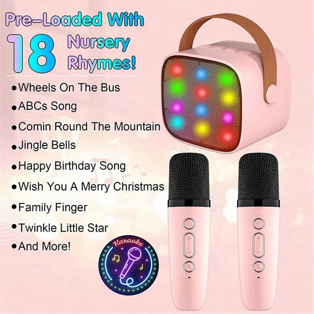 K1 Colorful Lighting Bluetooth-compatible Speaker Mini Karaoke Machine with 2 Microphones - Pink - 3