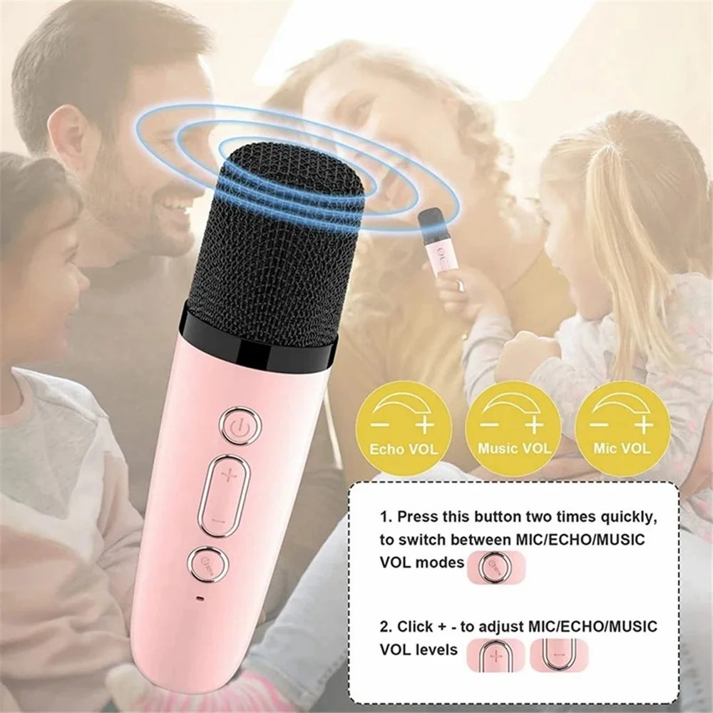 K1 Colorful Lighting Bluetooth-compatible Speaker Mini Karaoke Machine with 2 Microphones - Pink - 4