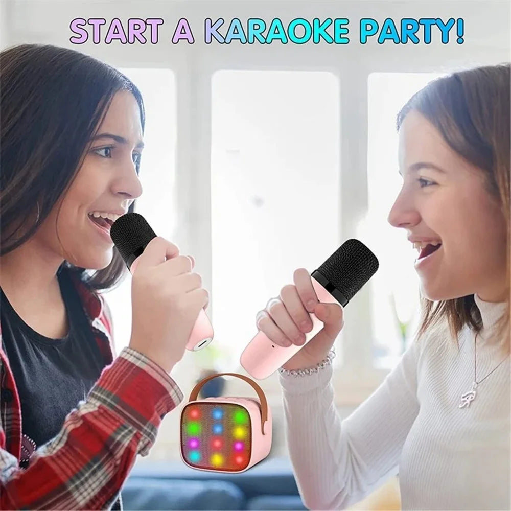 K1 Colorful Lighting Bluetooth-compatible Speaker Mini Karaoke Machine with 2 Microphones - Pink - 5