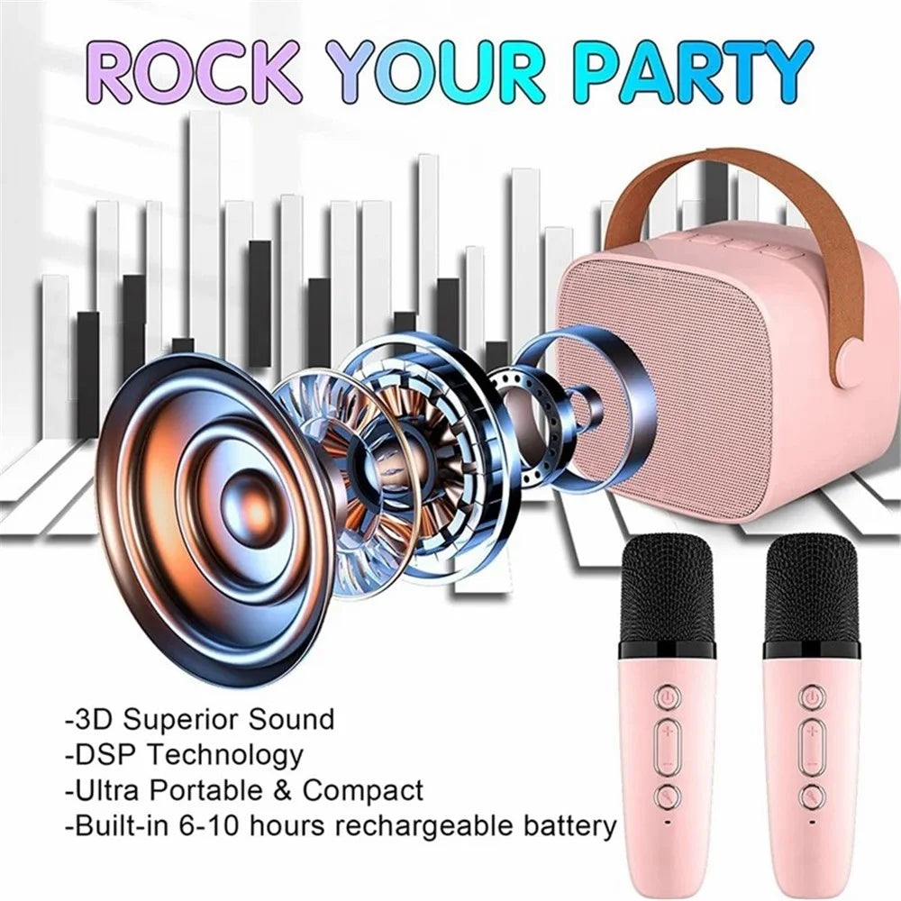 K1 Colorful Lighting Bluetooth-compatible Speaker Mini Karaoke Machine with 2 Microphones - Pink - 6