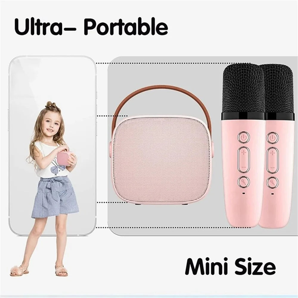 K1 Colorful Lighting Bluetooth-compatible Speaker Mini Karaoke Machine with 2 Microphones - Pink - 7