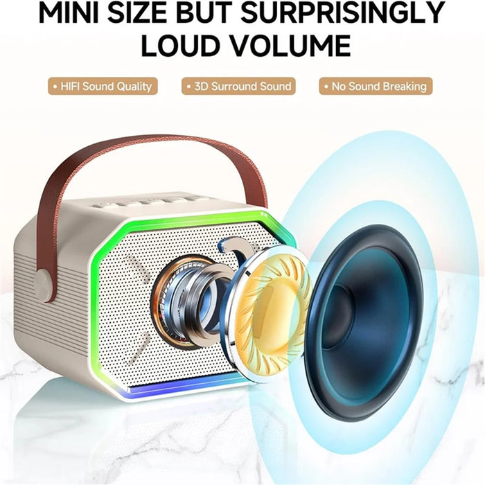 P3 Kids Adults Karaoke KTV Machine LED Lighting Bluetooth-compatible Speaker with 2 Wireless Microphones - Beige - 2